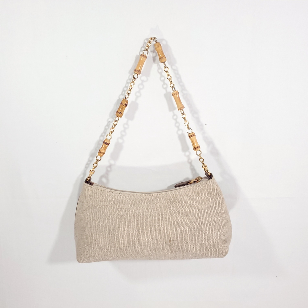Talbots Linen Jute Beaded Embroidered Handbag Purse - Picture 5 of 6
